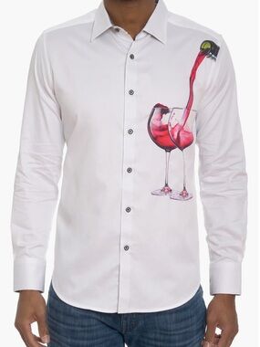 Robert Graham White Dress Shirt with Red Wine Glass Print